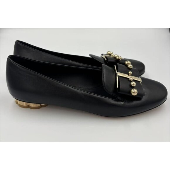 Salvatore Ferragamo Sarno Studded Bow Loafers Black& Gold 6D - Picture 2 of 9